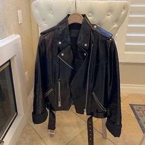 ALL SAINTS SHINY LAMB LEATHER BIKER JACKET SIZE 6-8 US